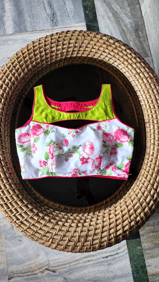 White Floral Patchwork Sleeveless Blouse