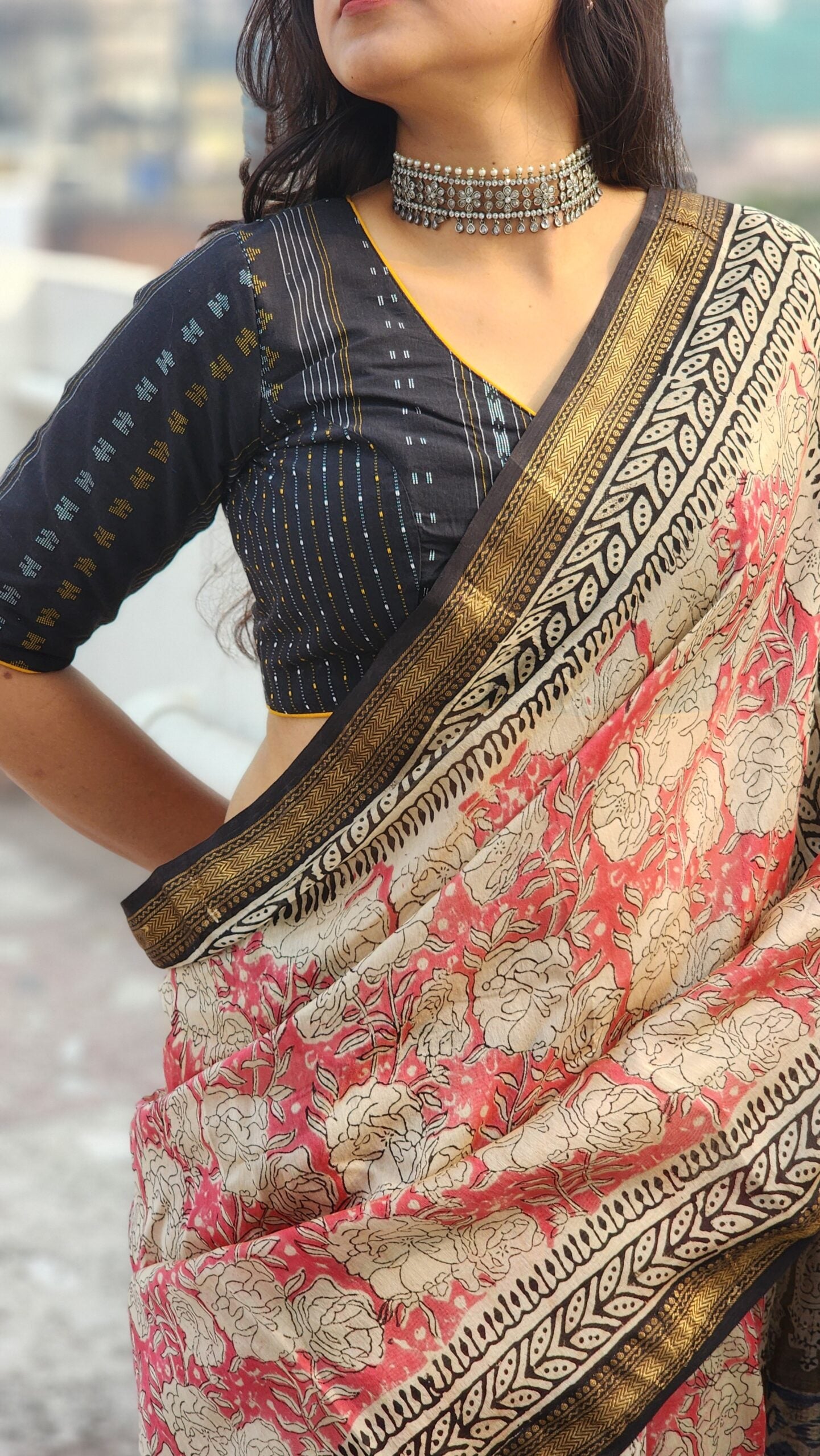 RASPBERRY FLORAL MAHESHWARI SILK & COTTON SAREE