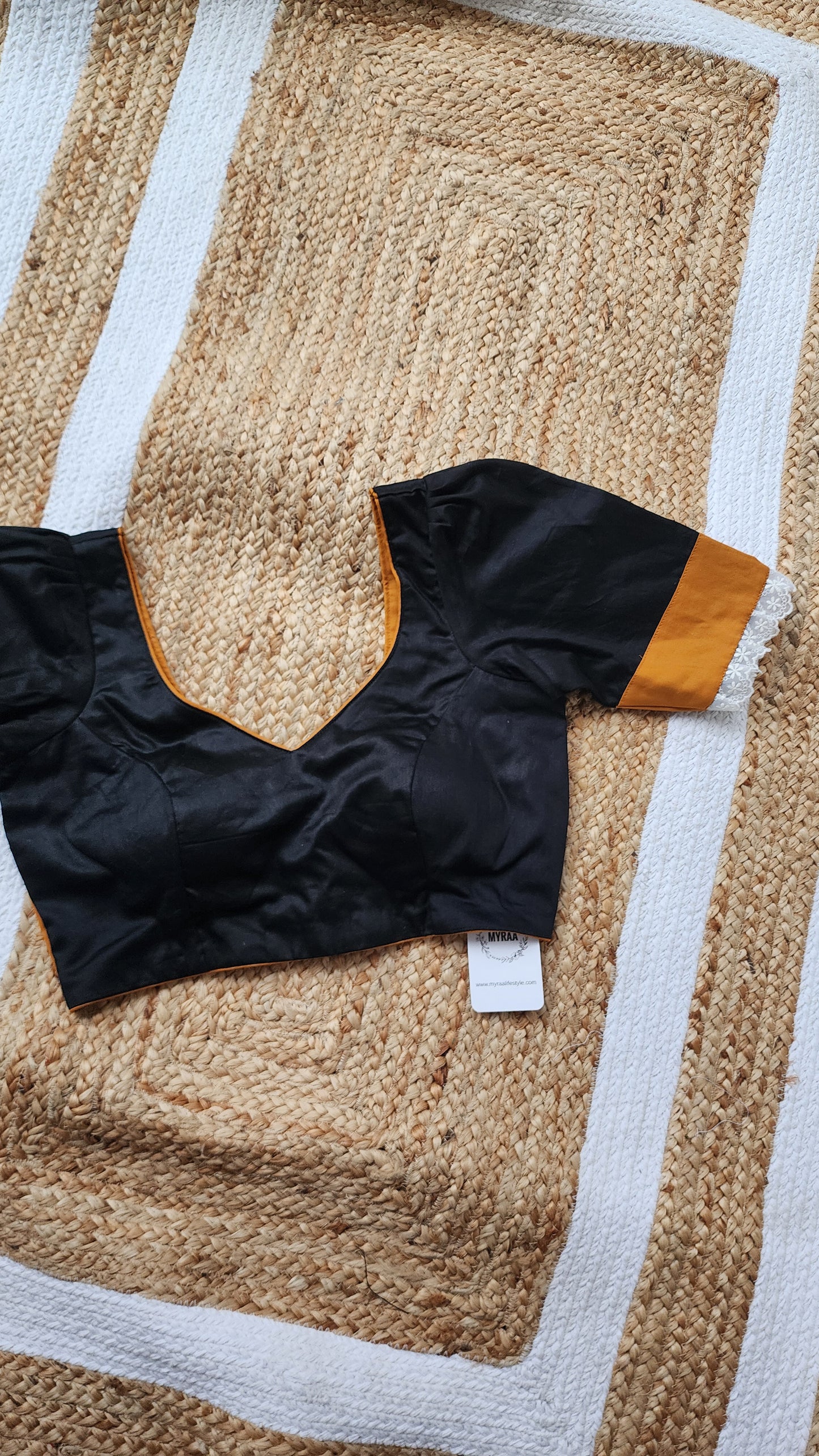 Black-Mustard Patchwork Malai Cotton Blouse