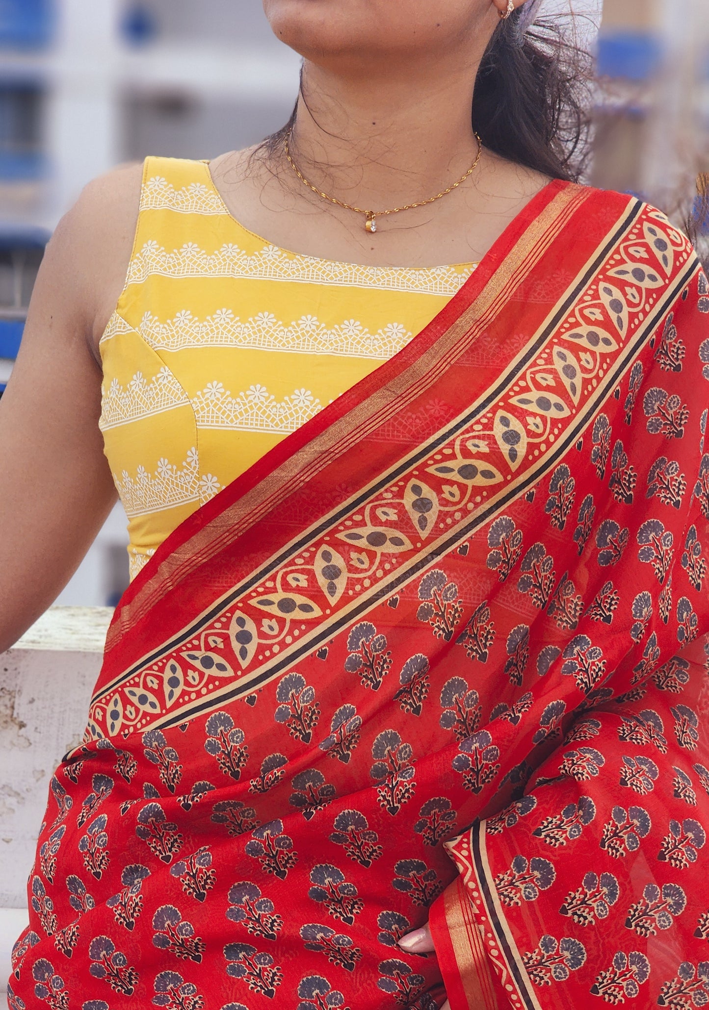 Mustard Sleeveless Cotton Blouse