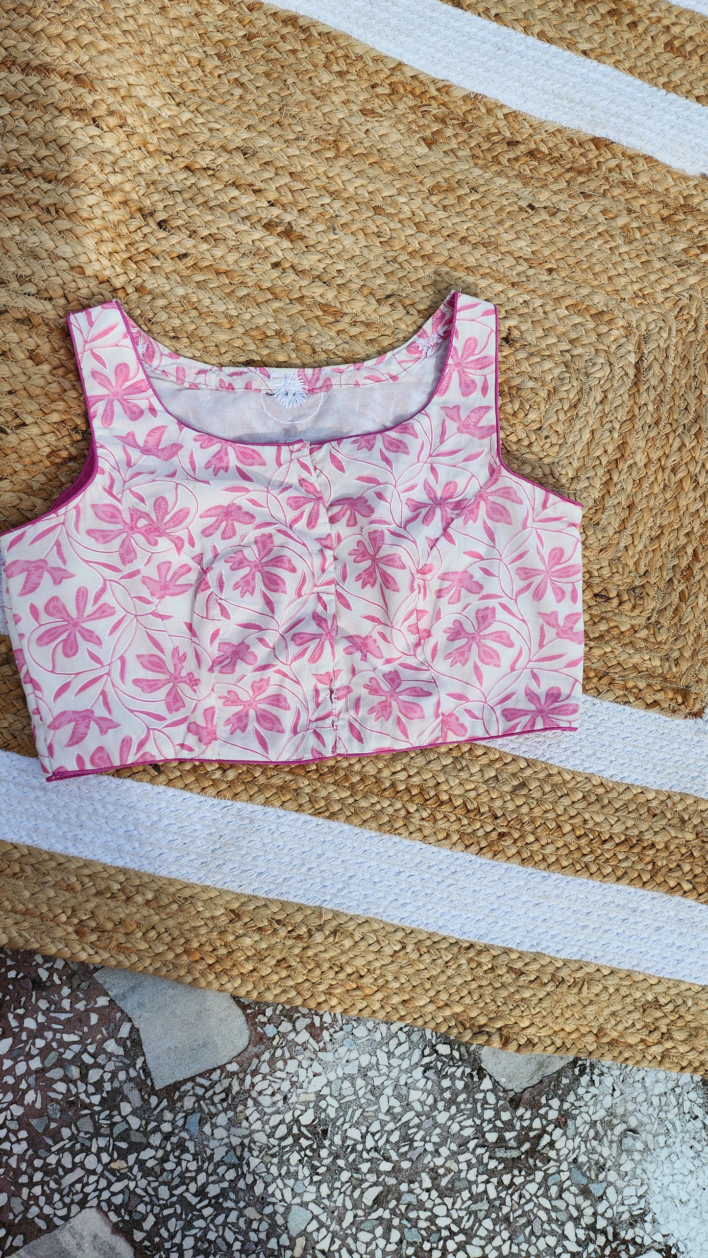 Pink White Embroidered Cotton Blouse