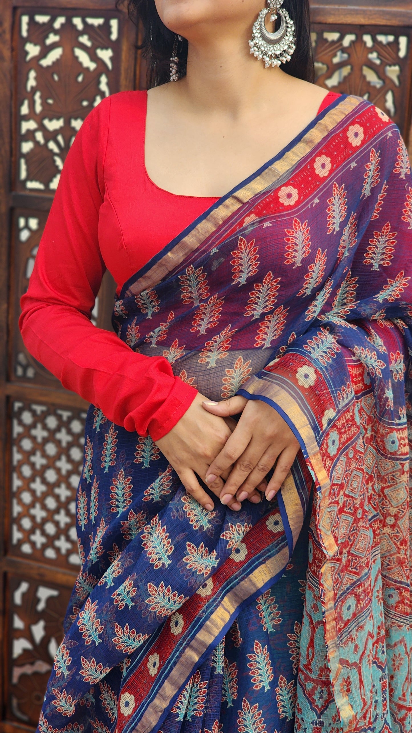 Red Cotton Silk Full Sleeve Blouse