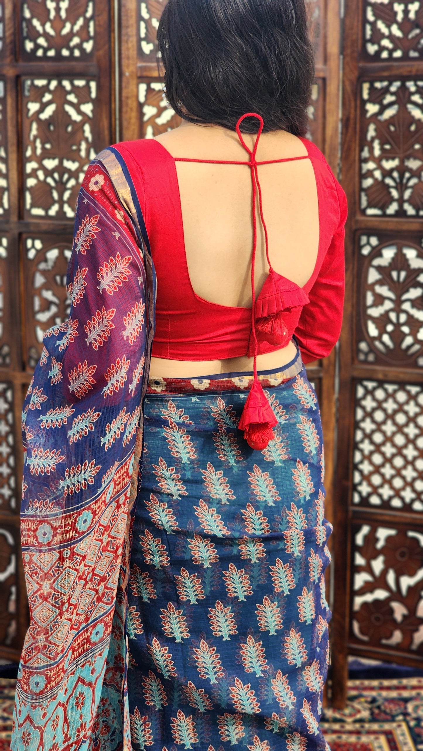 Red Cotton Silk Full Sleeve Blouse