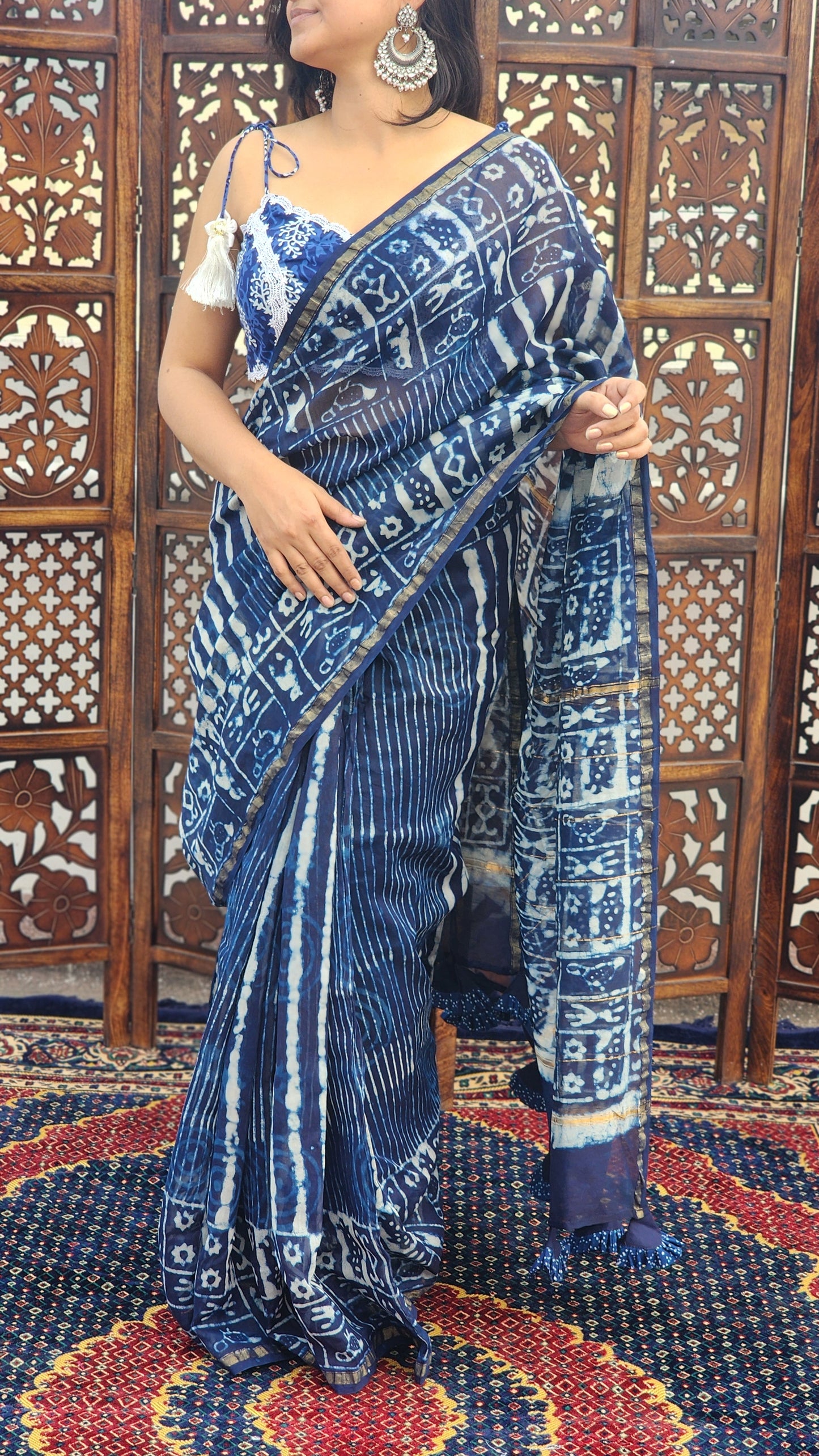 Sumbul Indigo Chanderi Cotton Silk Saree