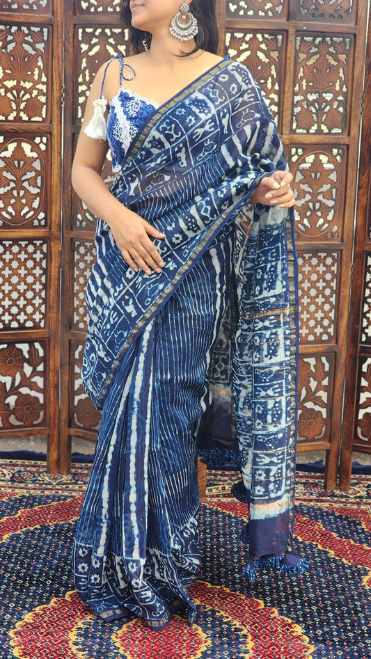 Sumbul Indigo Chanderi Cotton Silk Saree