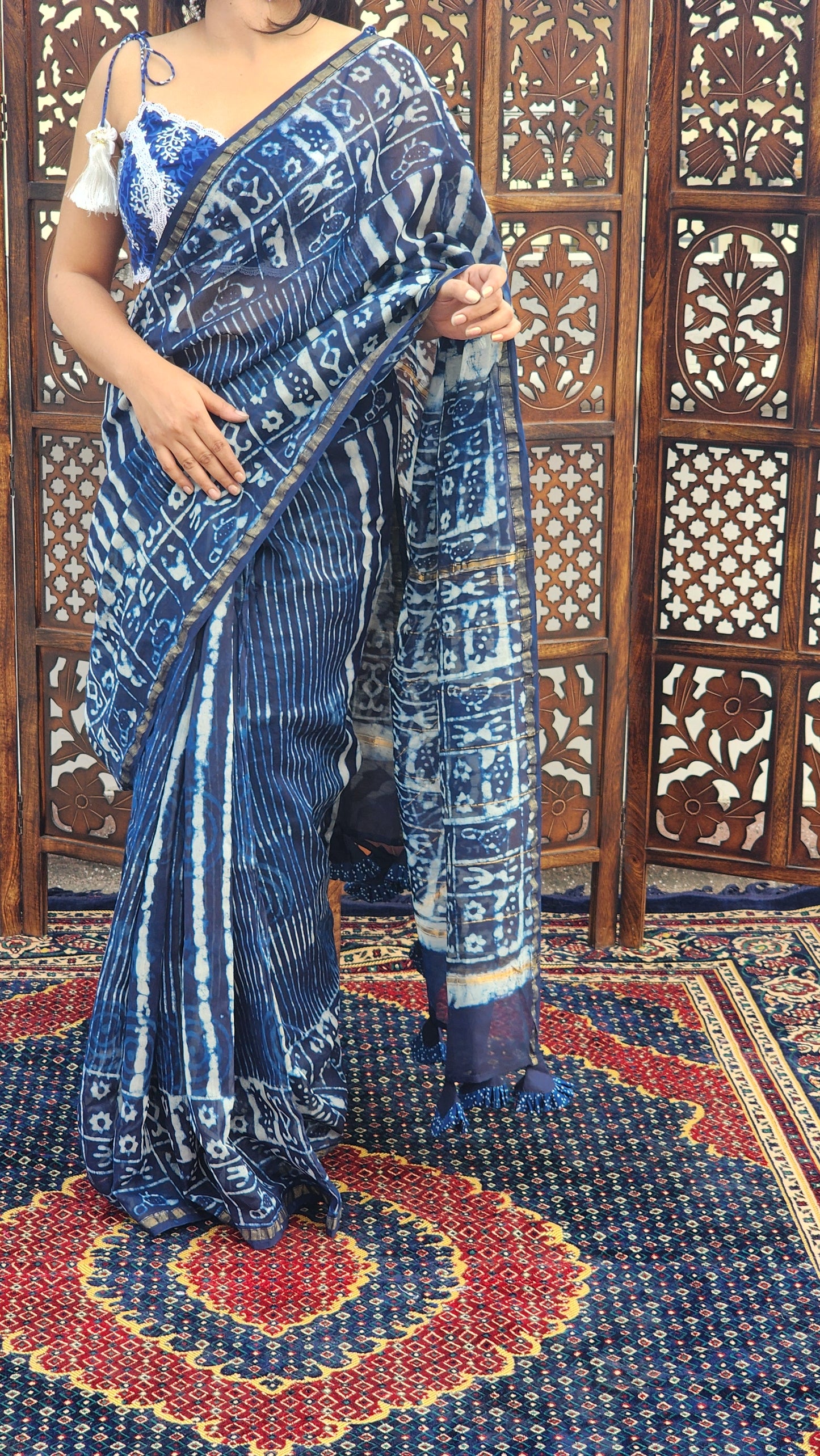 Sumbul Indigo Chanderi Cotton Silk Saree