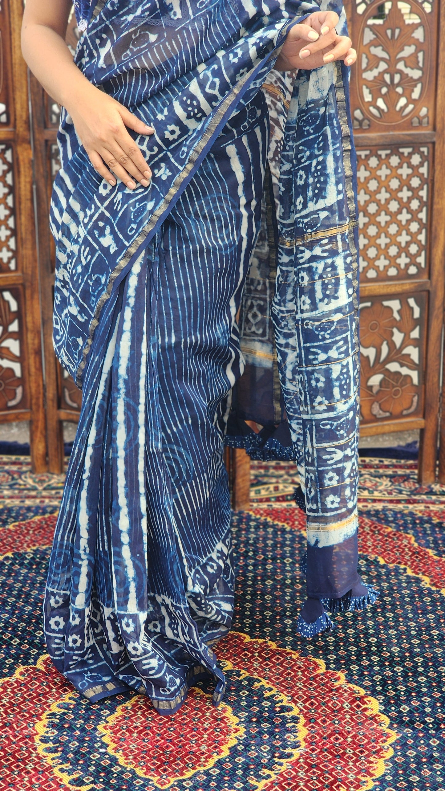 Sumbul Indigo Chanderi Cotton Silk Saree