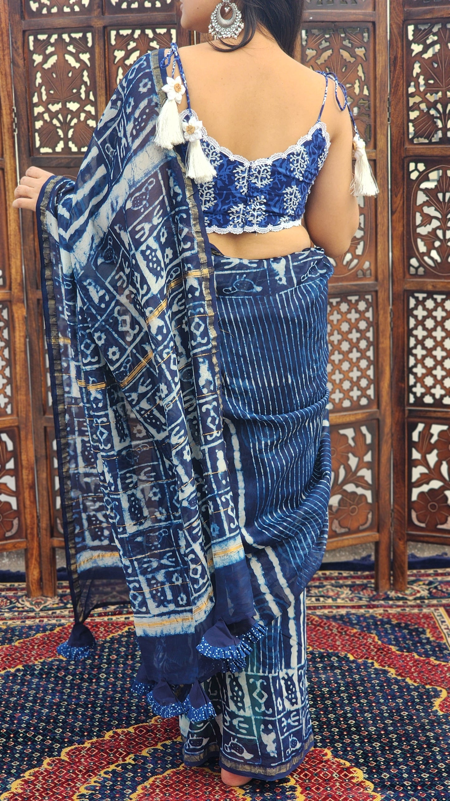 Sumbul Indigo Chanderi Cotton Silk Saree