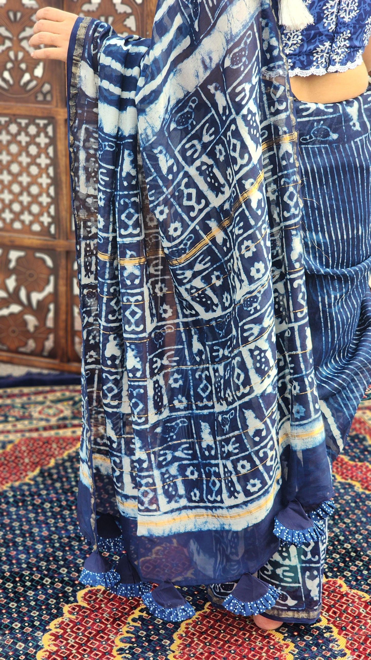 Sumbul Indigo Chanderi Cotton Silk Saree
