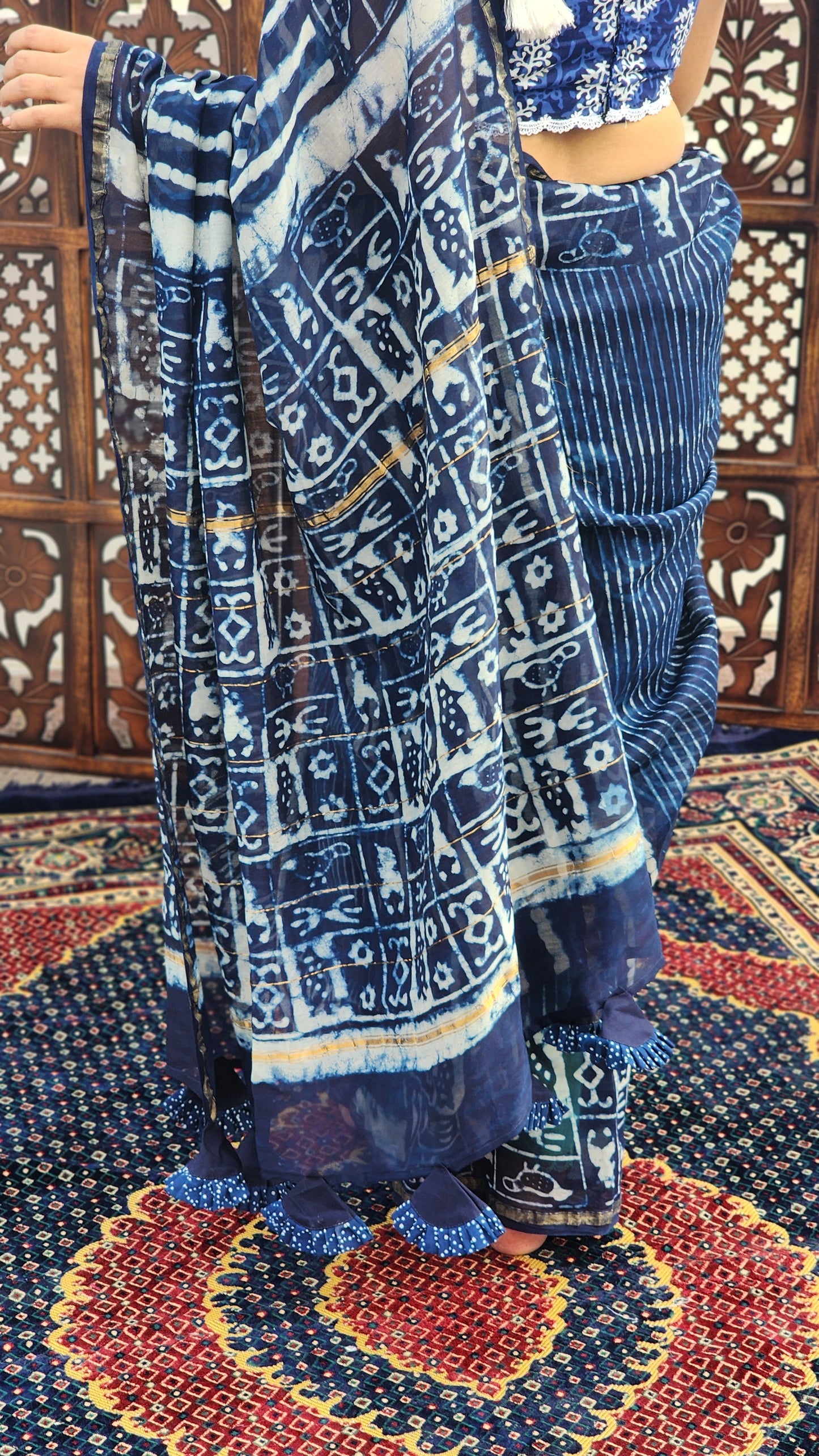 Sumbul Indigo Chanderi Cotton Silk Saree