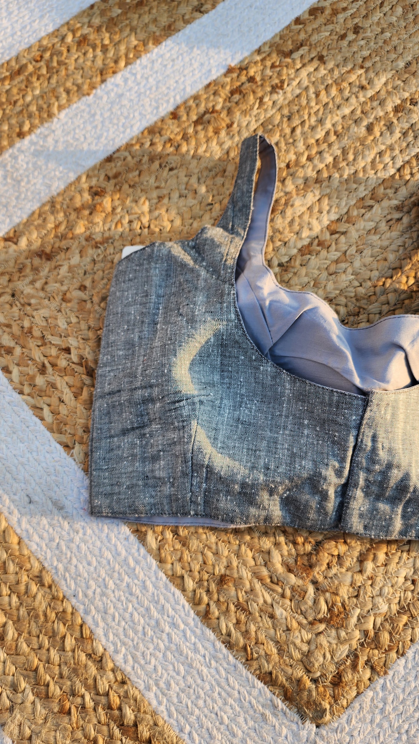 Grey Sleeveless Slub Cotton Blouse