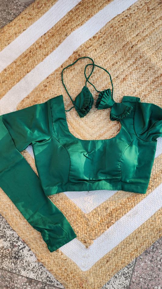 Green Cotton Silk Full Sleeve Blouse