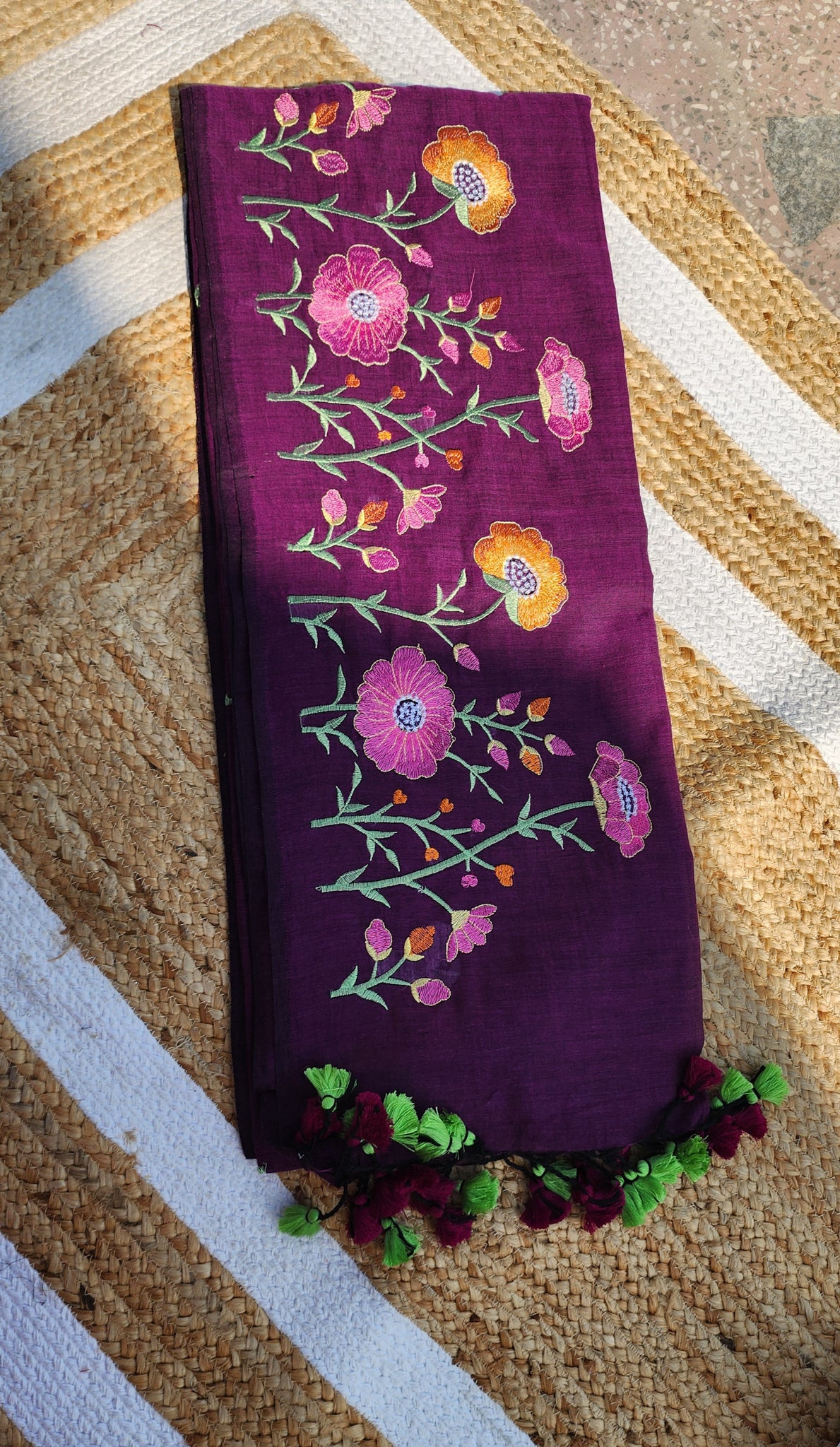 Secret Garden Eggplant Mulmul Saree