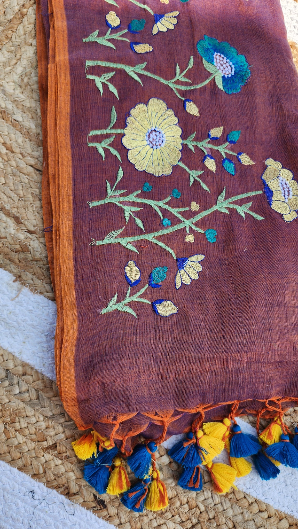 Secret Garden Cinnamon Mulmul Saree