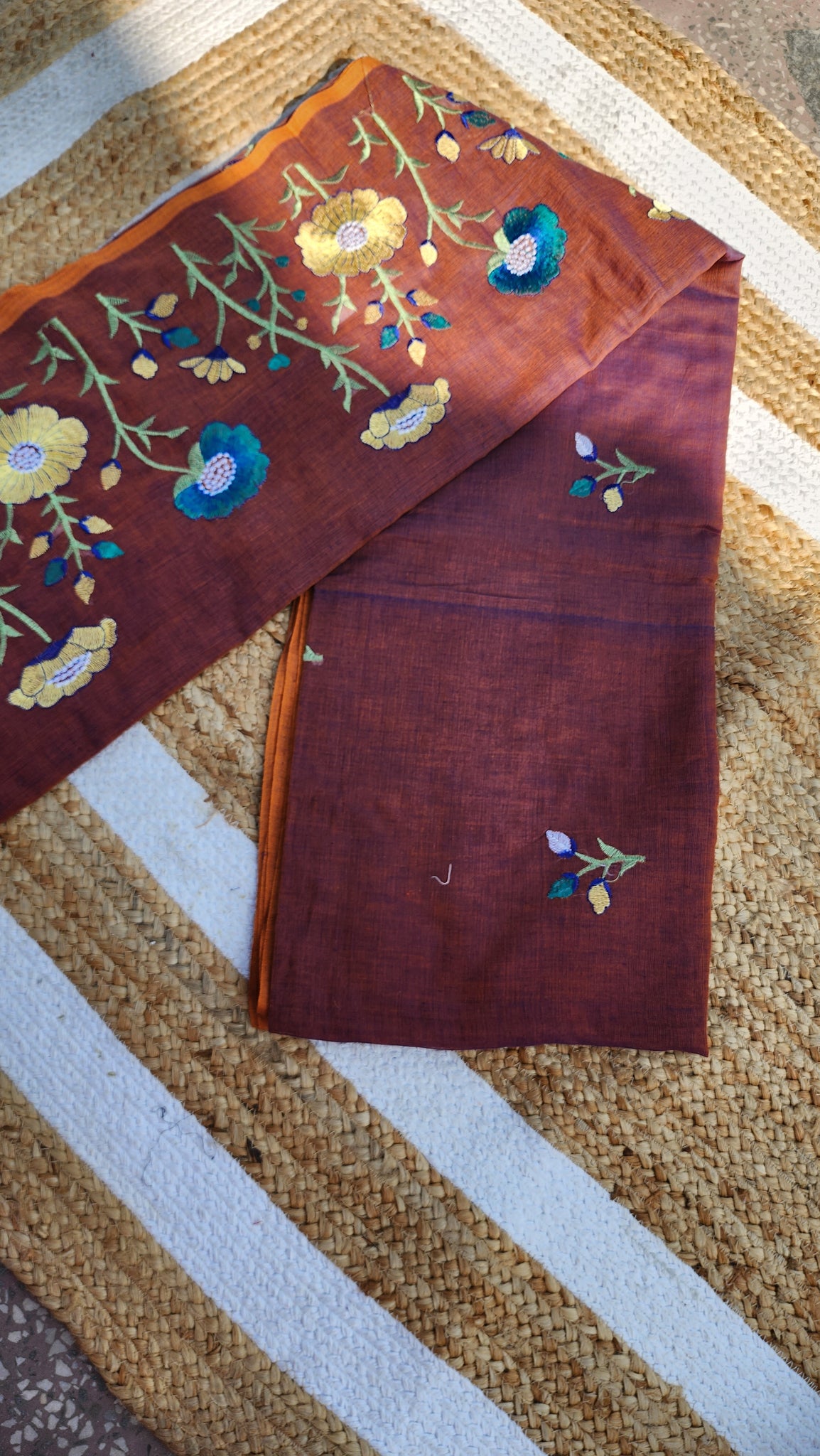 Secret Garden Cinnamon Mulmul Saree