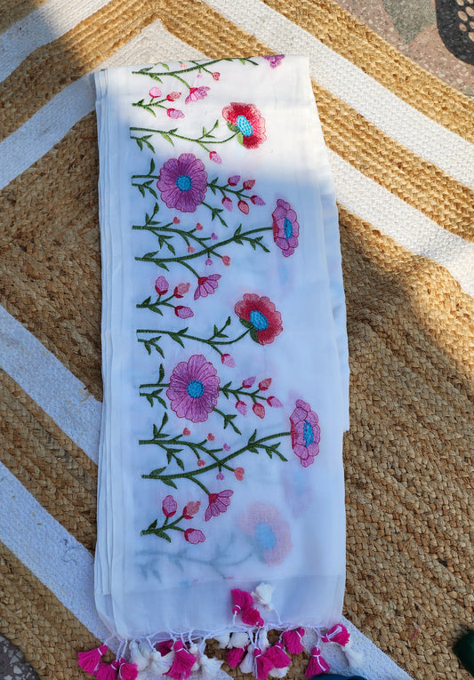 Secret Garden White Mulmul Saree