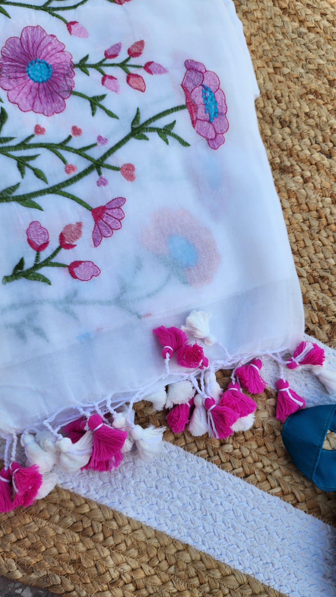 Secret Garden White Mulmul Saree
