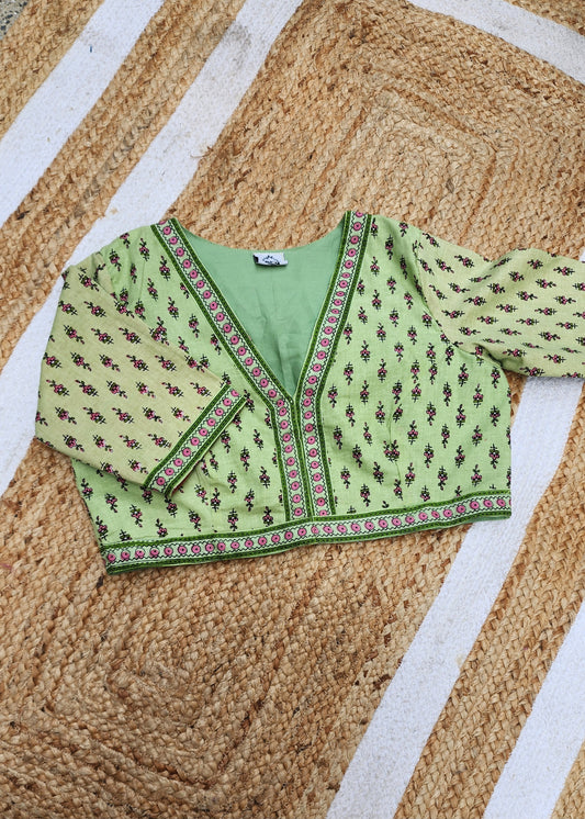 Pastle Green Printed Cotton Blouse