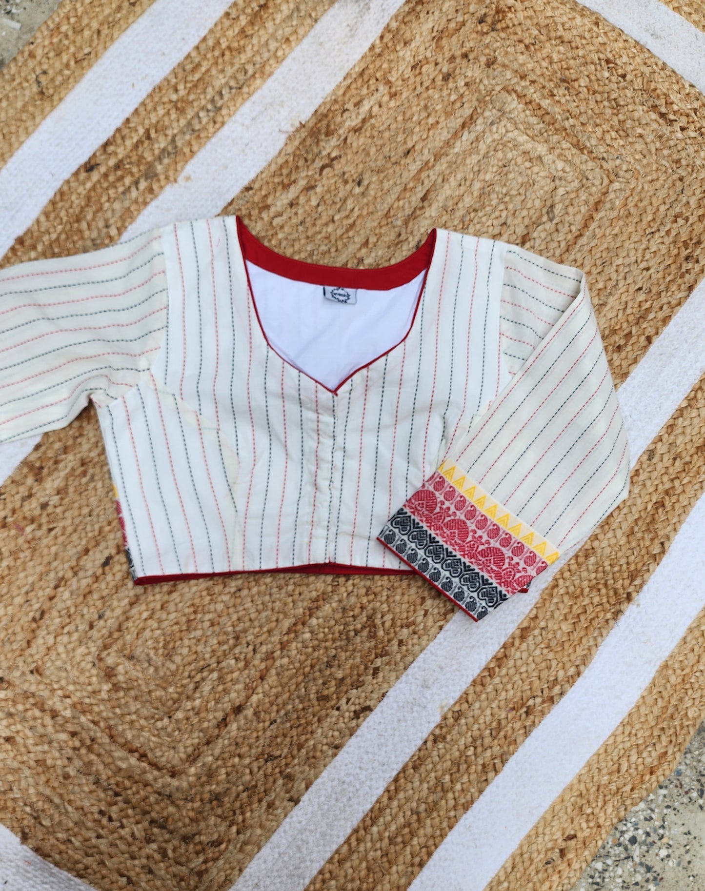 White Kantha Cotton Blouse