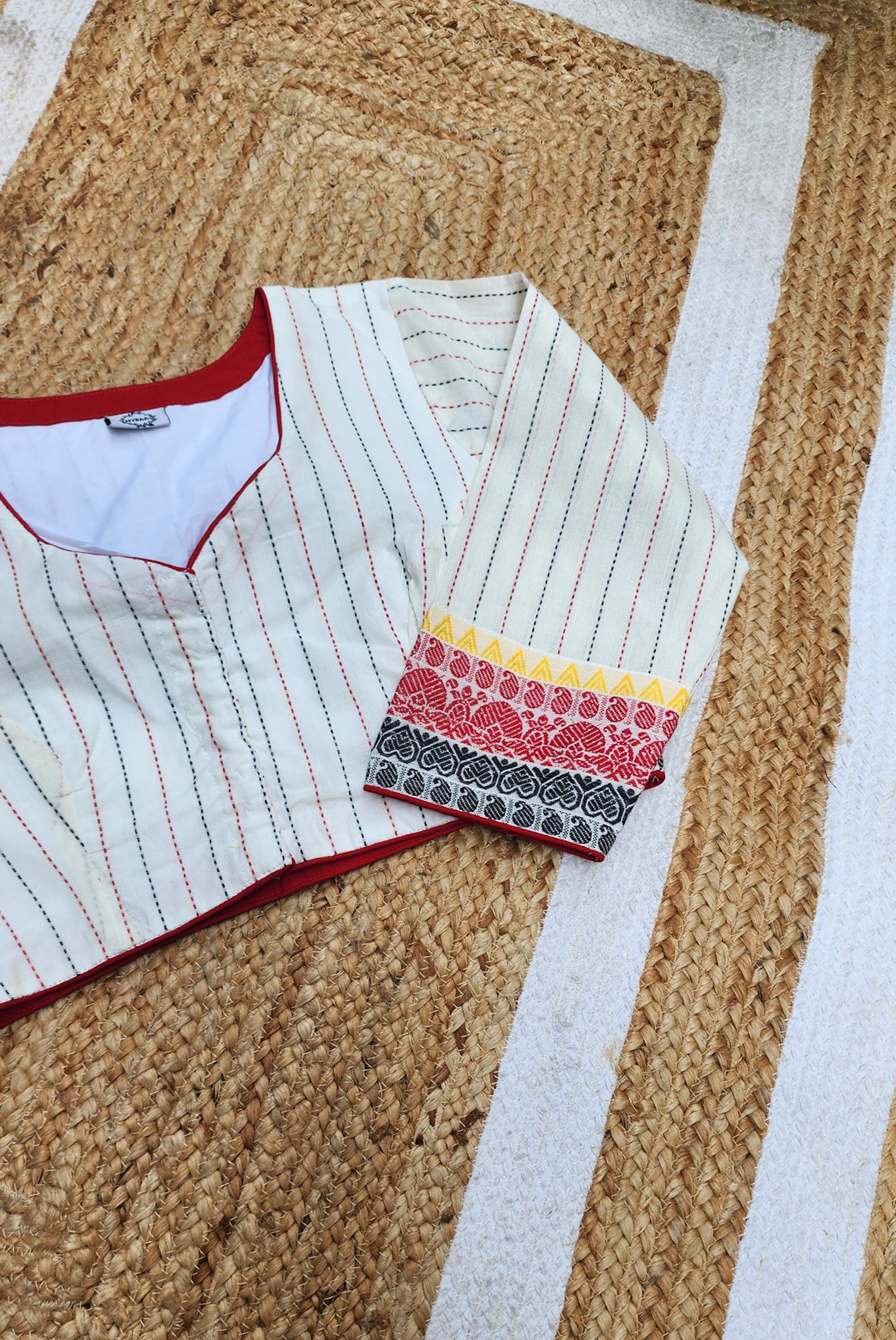 White Kantha Cotton Blouse