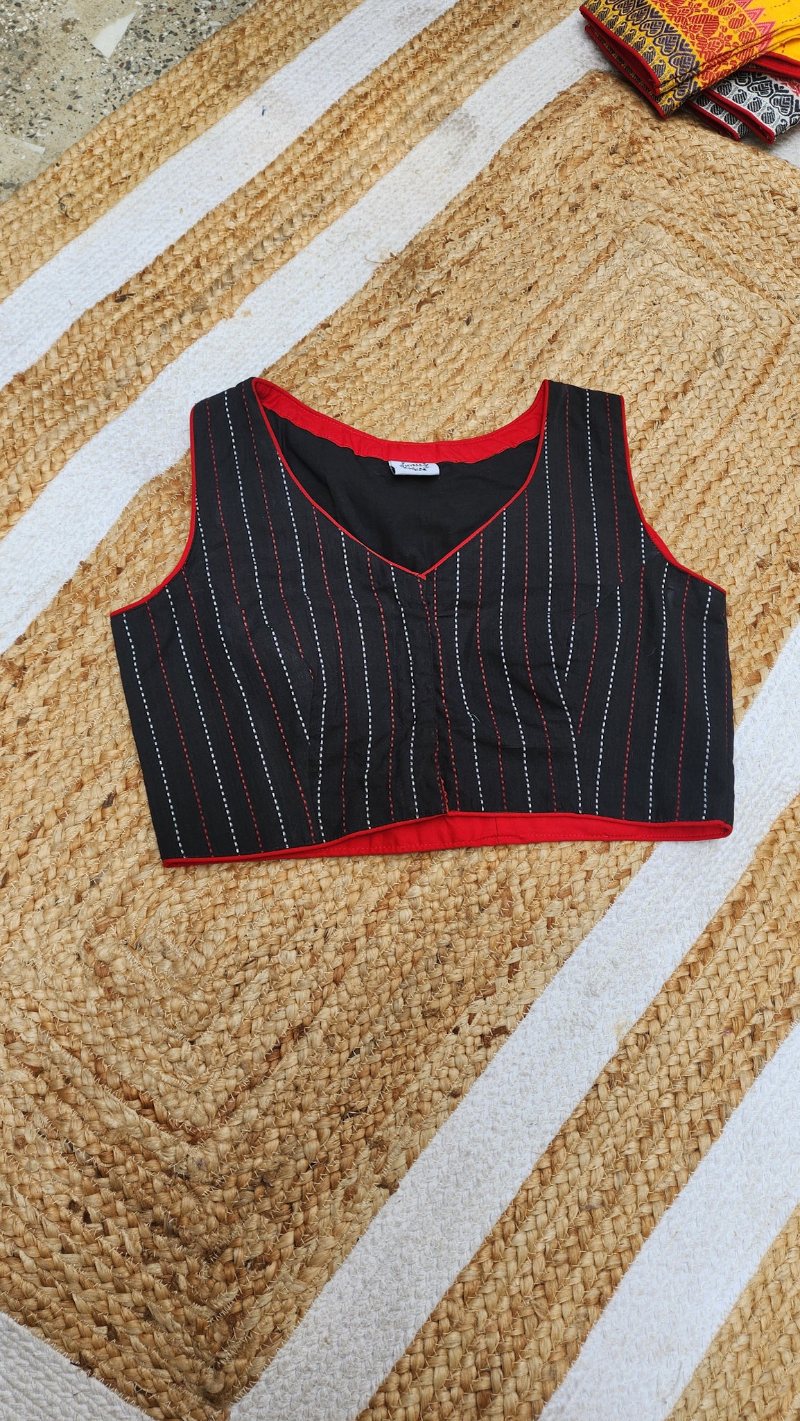 Black Kantha Cotton Sleeveless Blouse