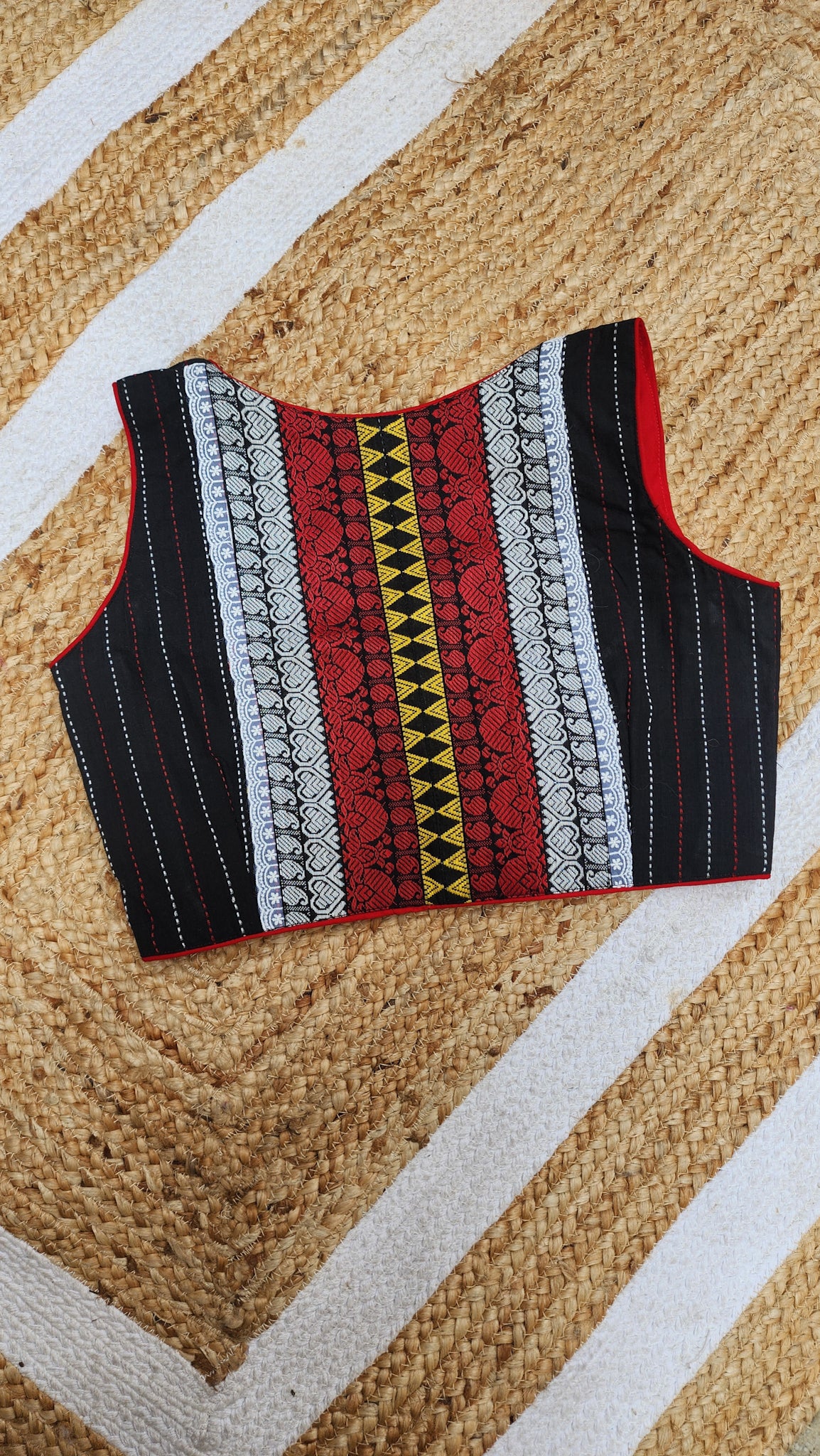Black Kantha Cotton Sleeveless Blouse