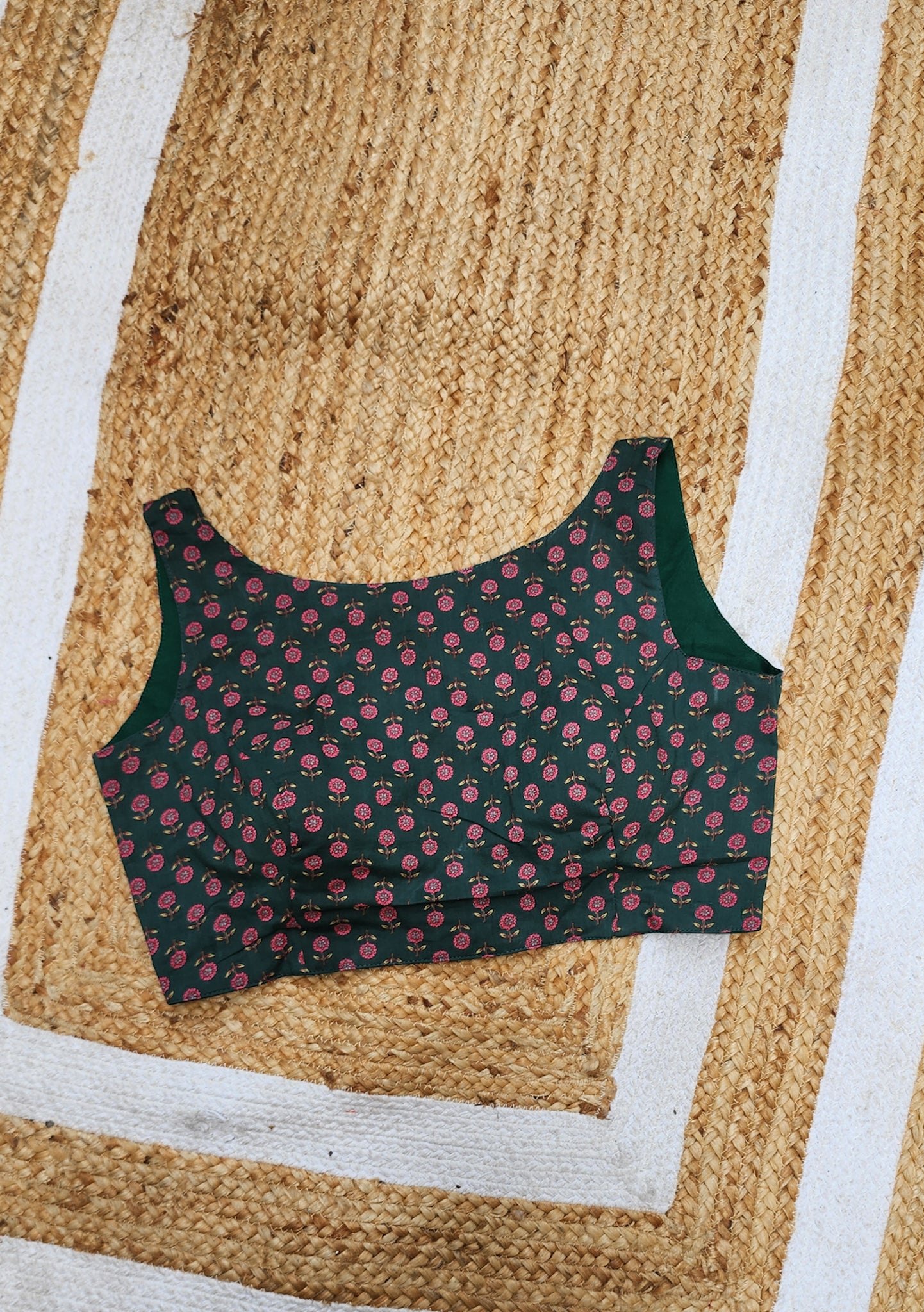 Dark Green Cotton Sleeveless Blouse