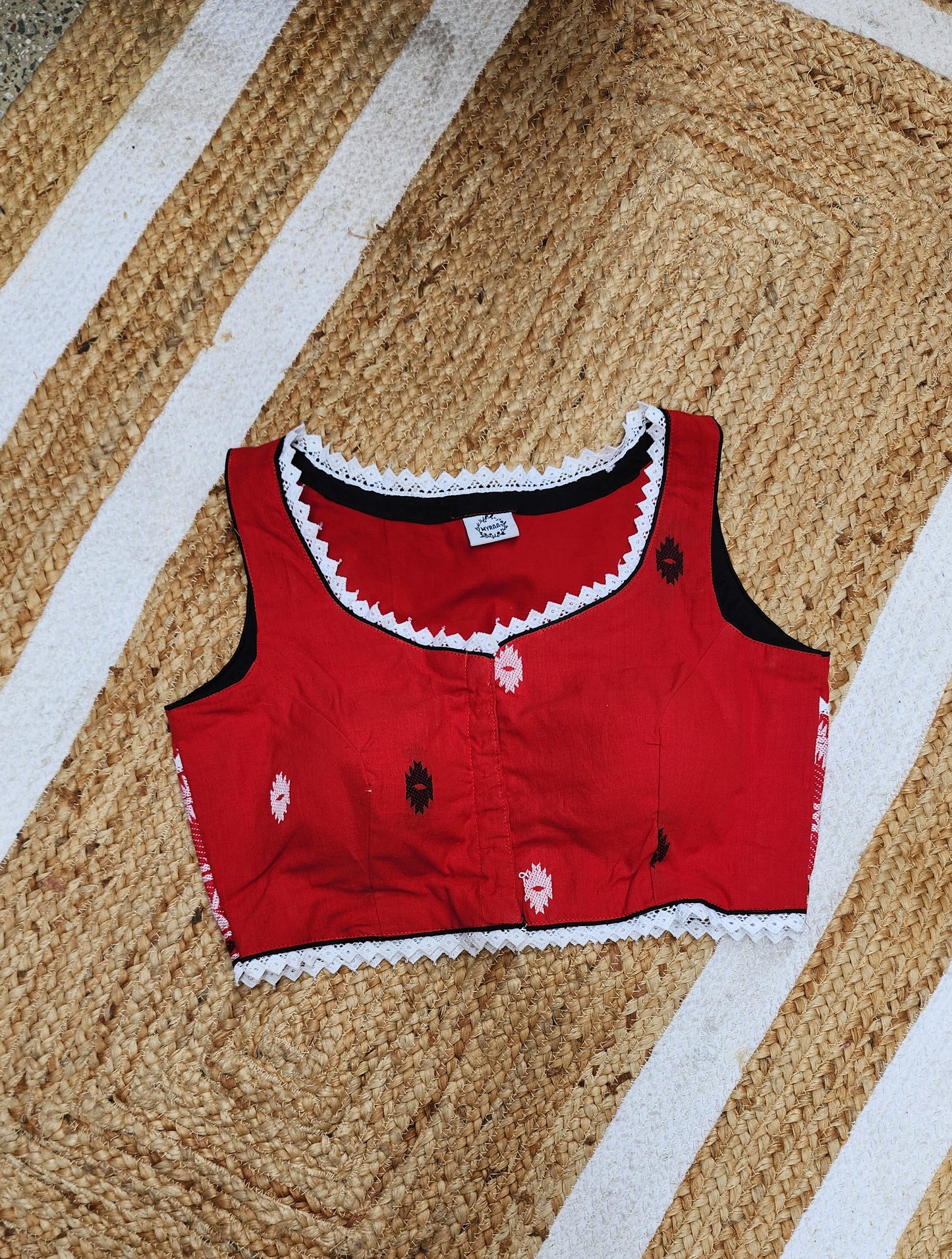Red Jamdani Sleeveless Blouse