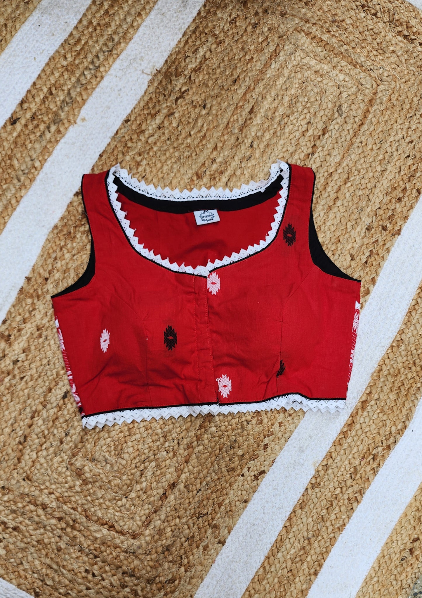 Red Jamdani Sleeveless Blouse
