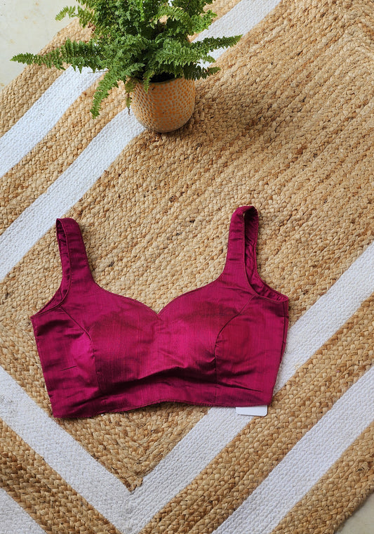 Magenta Raw Silk Sleeveless Blouse