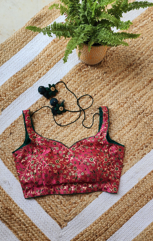 Magenta Brocade Sleeveless Blouse