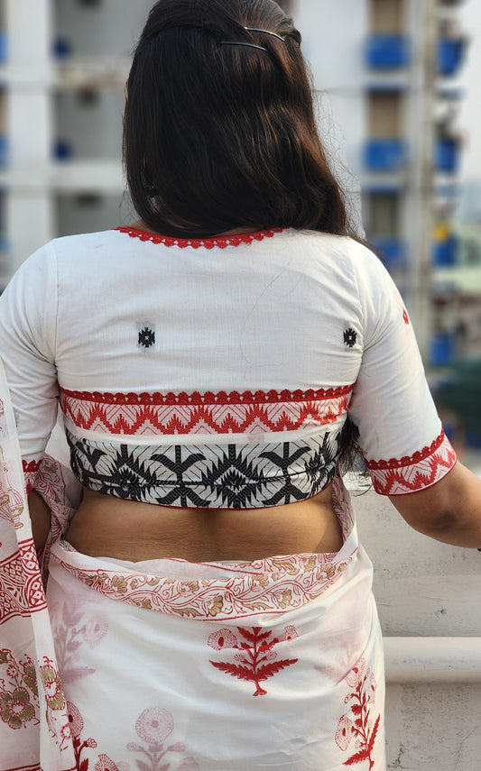 White Jamdani  Saba Cotton Blouse