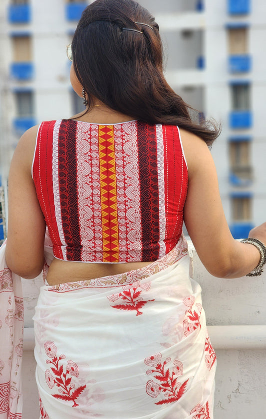 Red Kantha Cotton Sleeveless Blouse