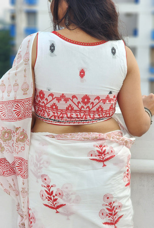 White Jamdani Sleeveless Blouse