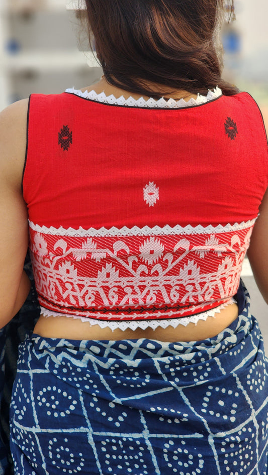 Red Jamdani Sleeveless Blouse