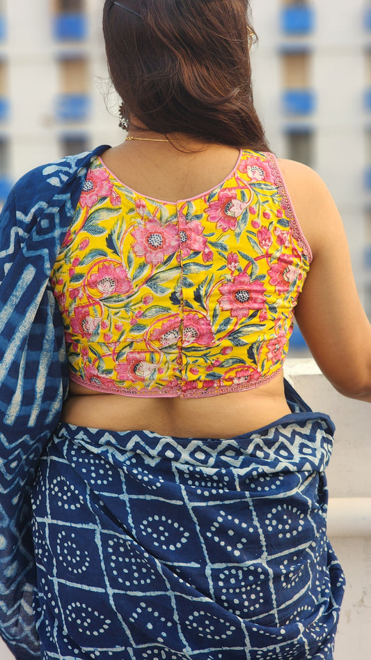 Yellow Floral Cotton Printed Blouse