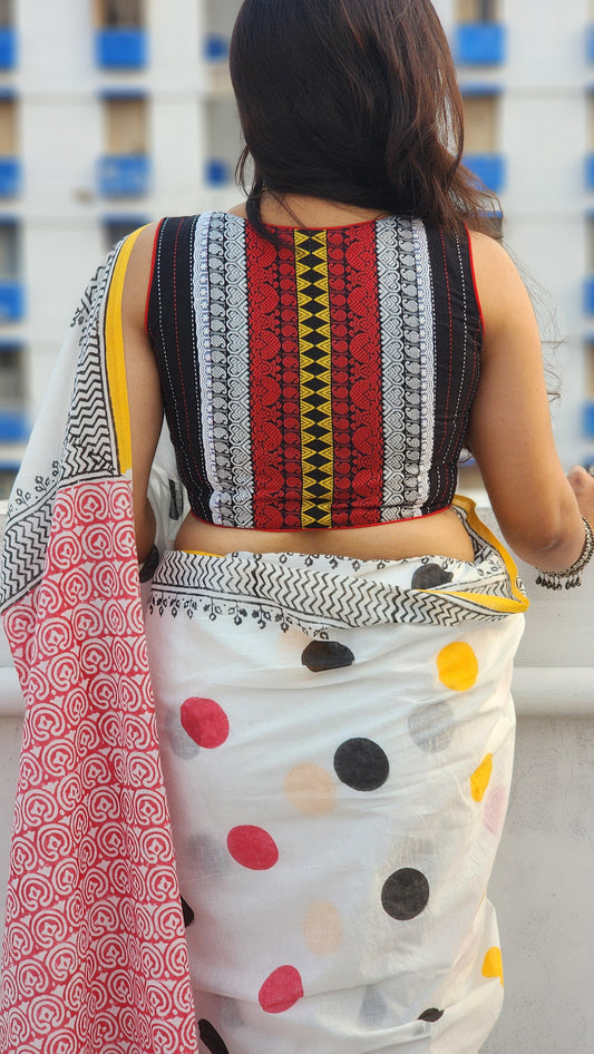 Black Kantha Cotton Sleeveless Blouse