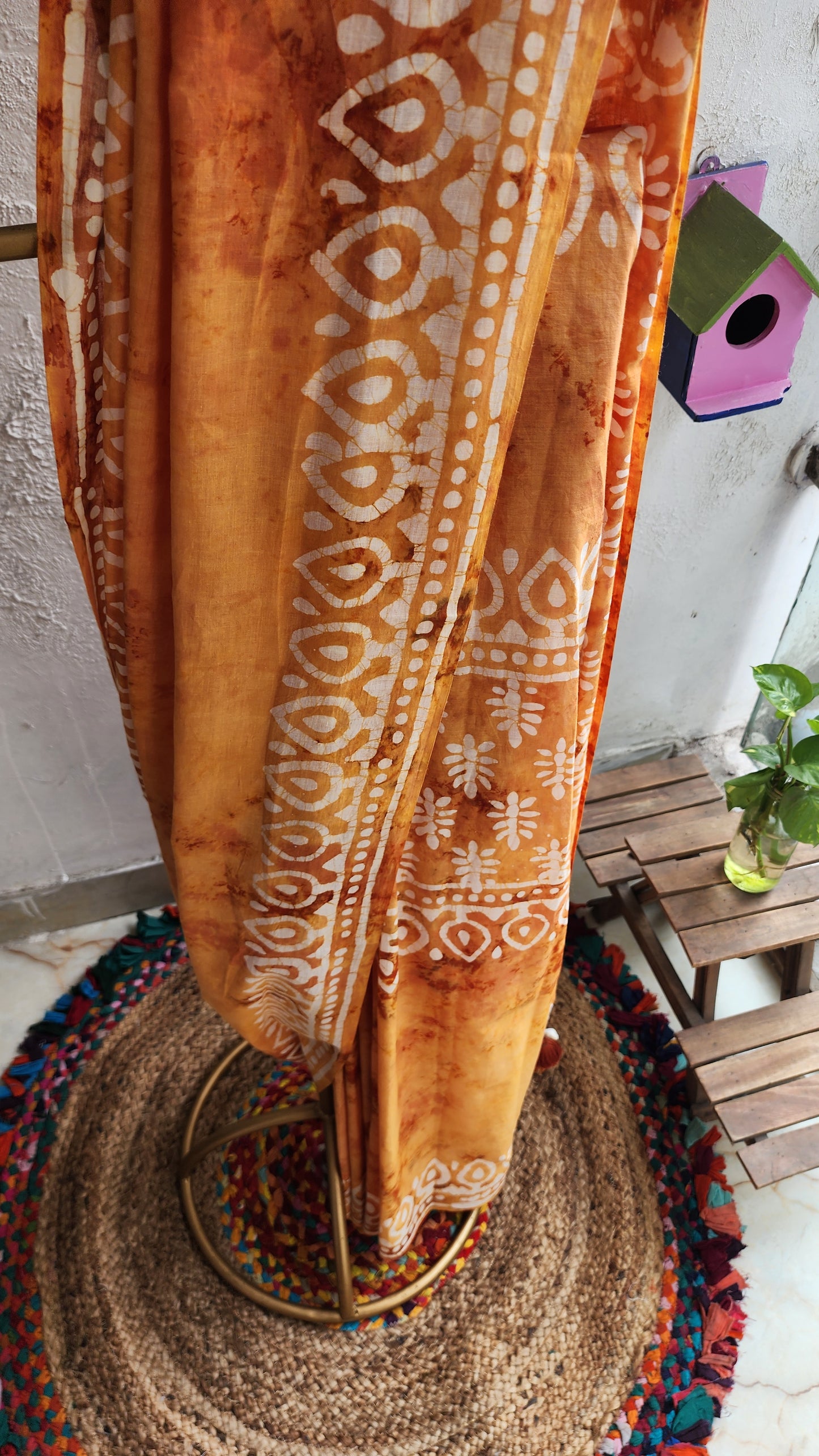 Mustard Batik Mulmul Saree