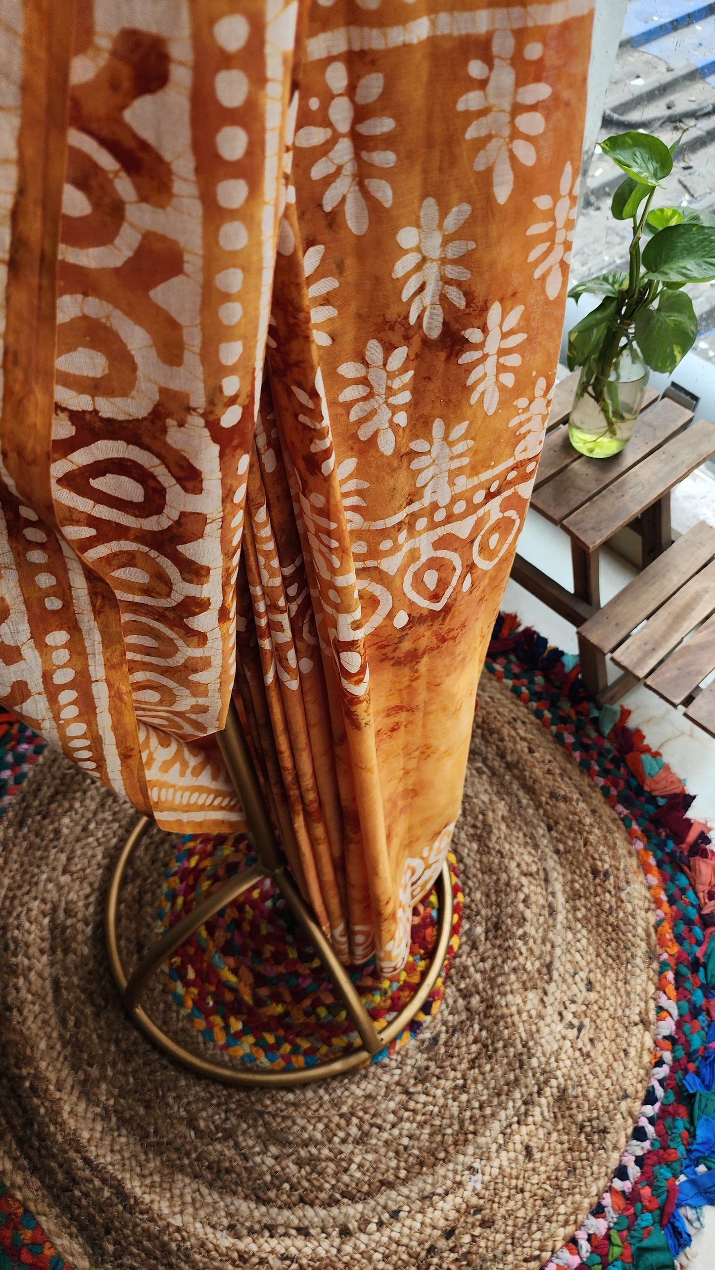 Mustard Batik Mulmul Saree