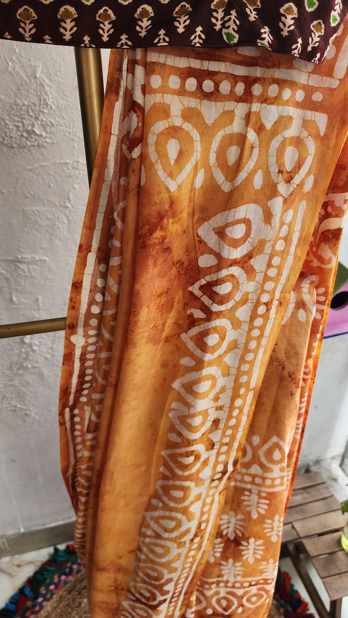 Mustard Batik Mulmul Saree