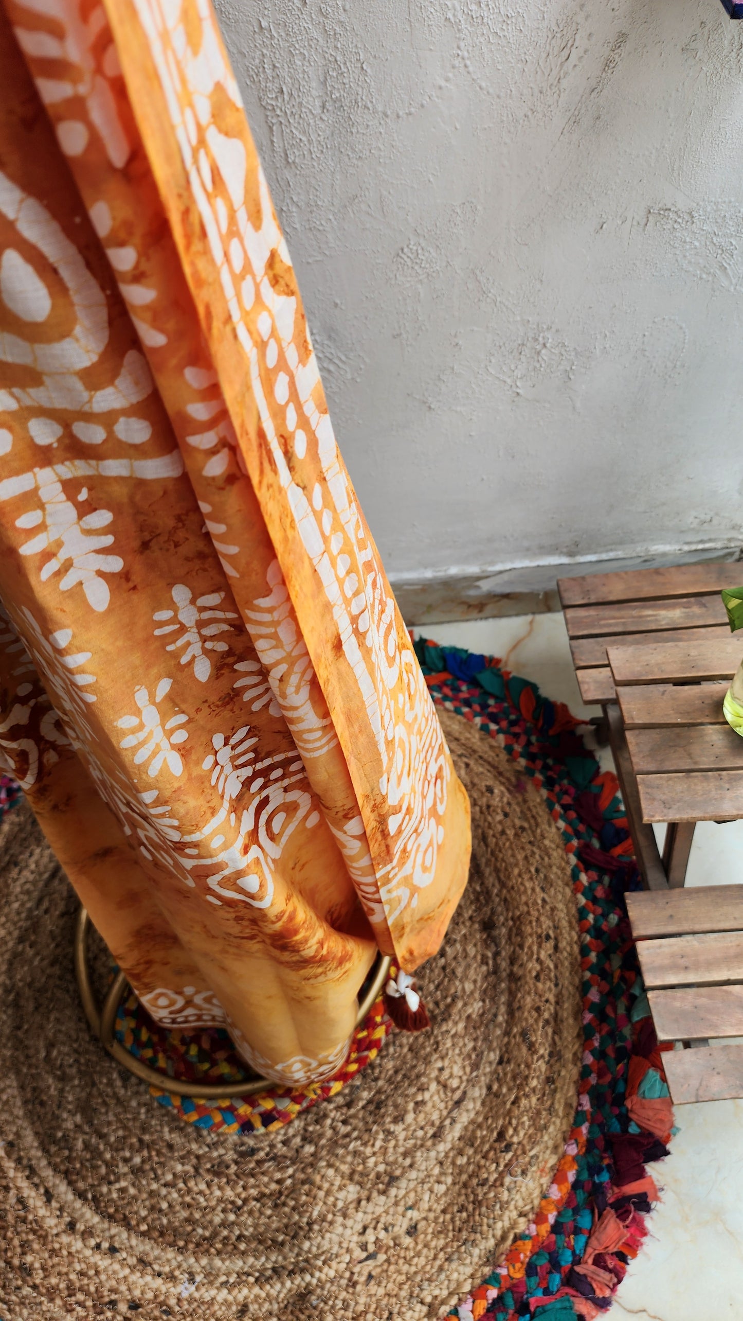 Mustard Batik Mulmul Saree