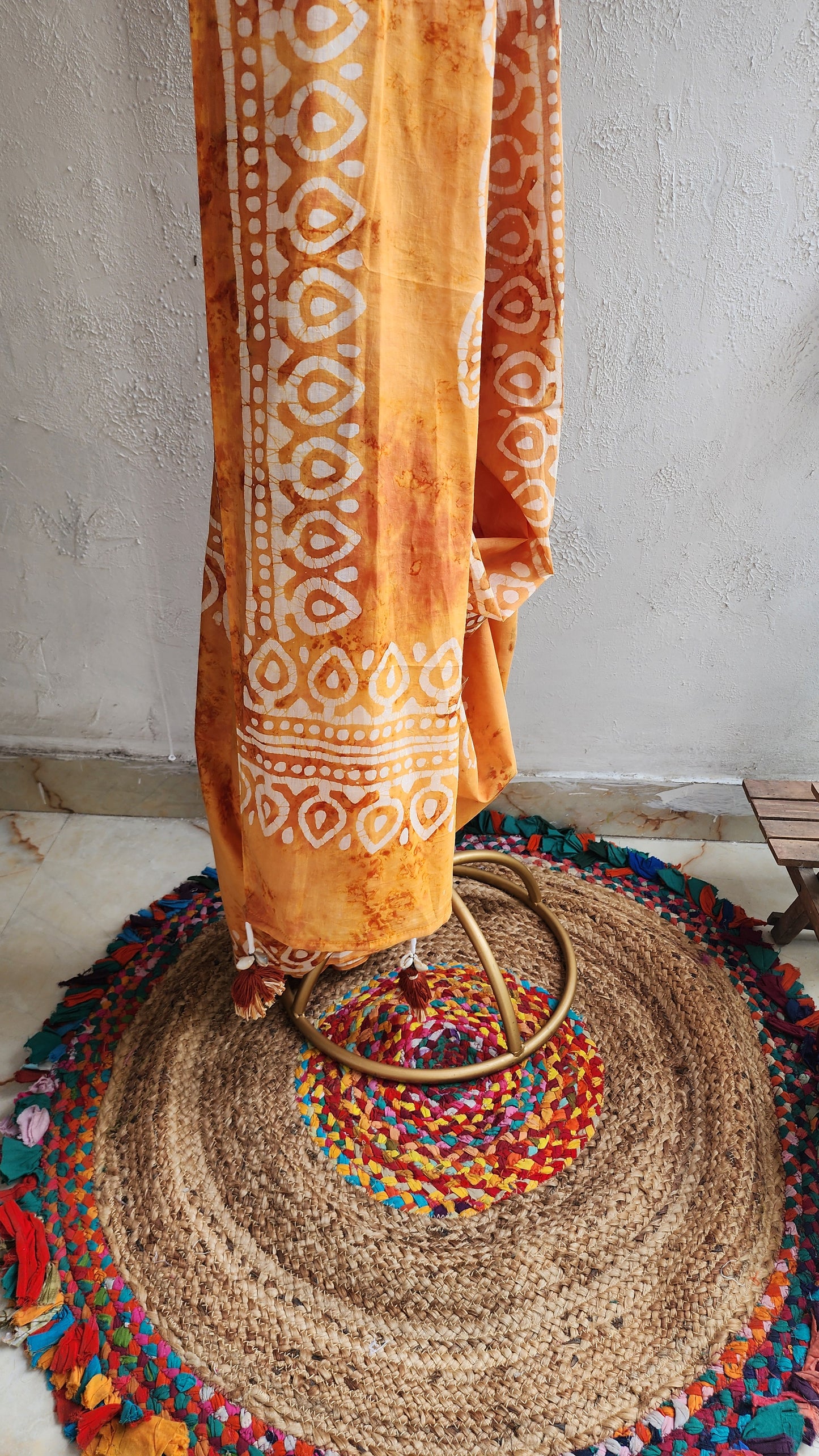 Mustard Batik Mulmul Saree