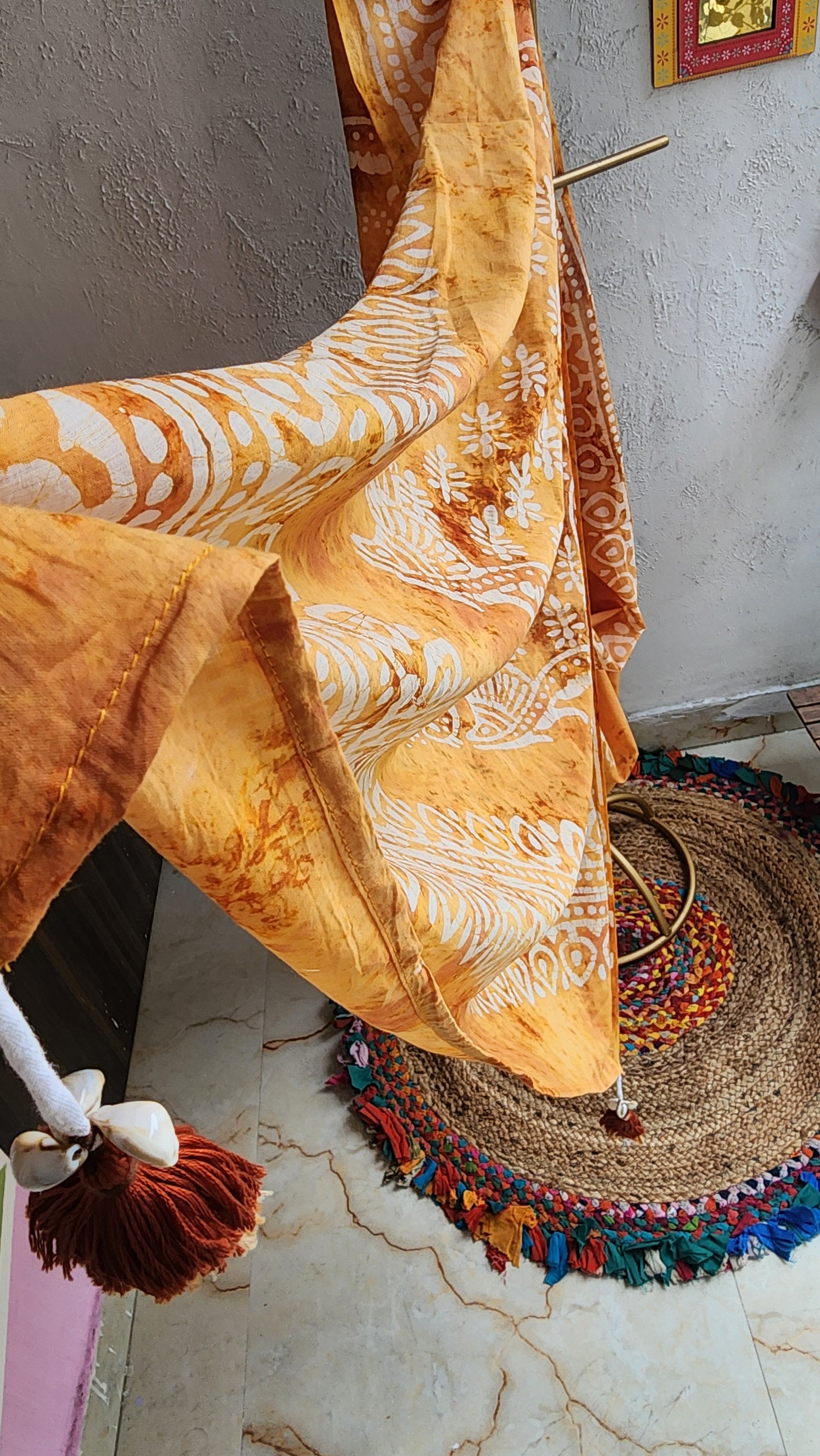 Mustard Batik Mulmul Saree