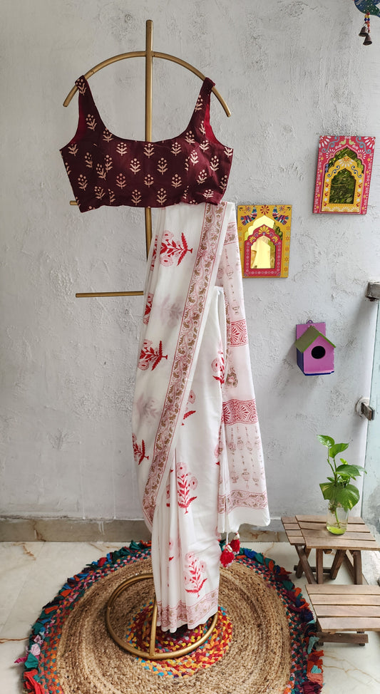 Dusty Pearl Mulmul Saree