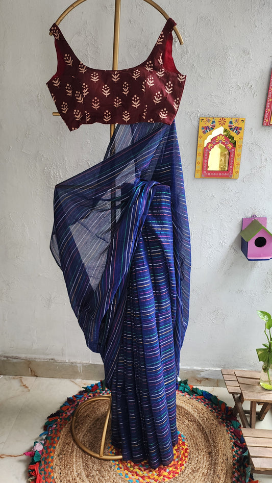 Safa Blue Mulmul Saree