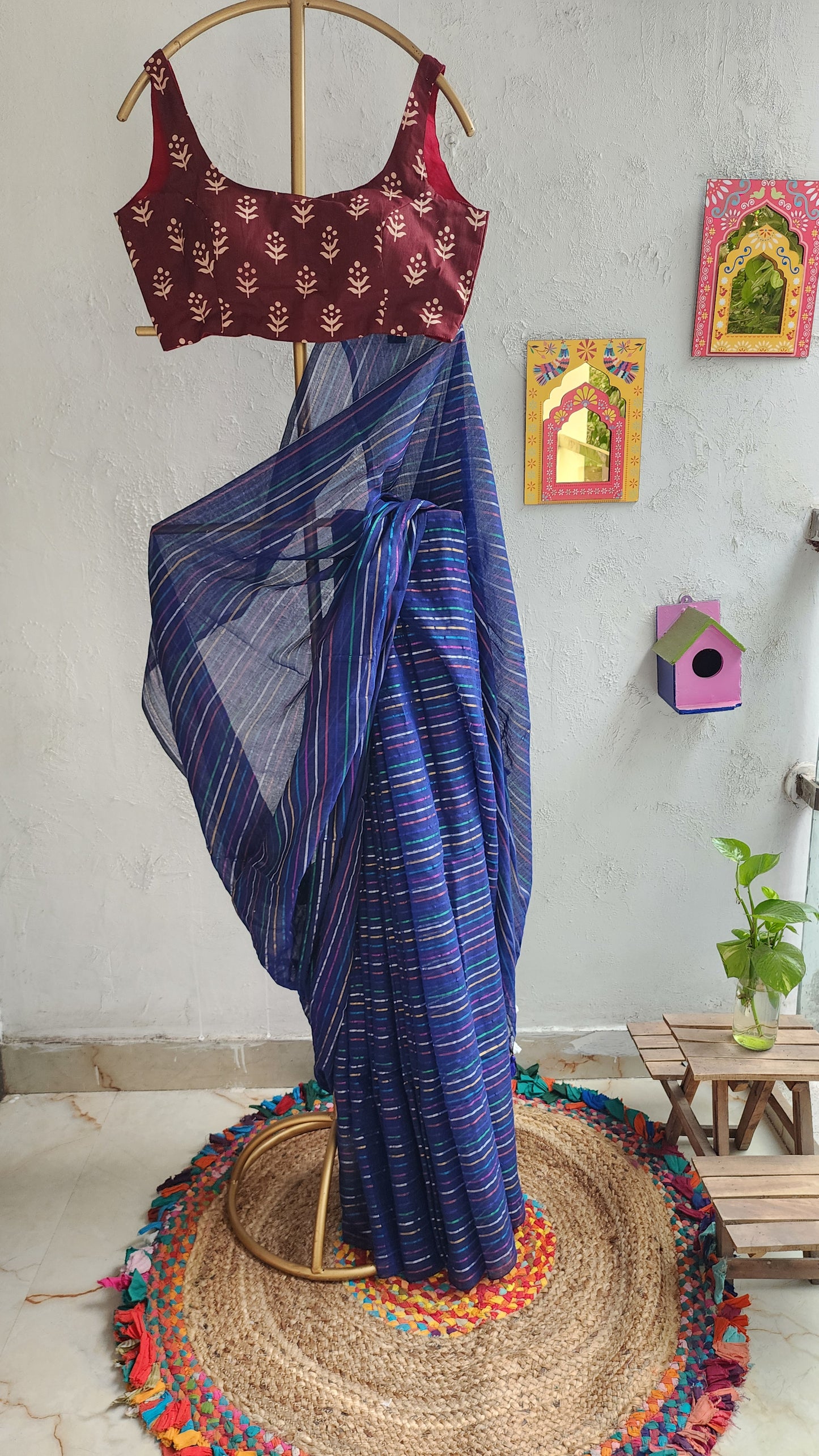 Safa Blue Mulmul Saree