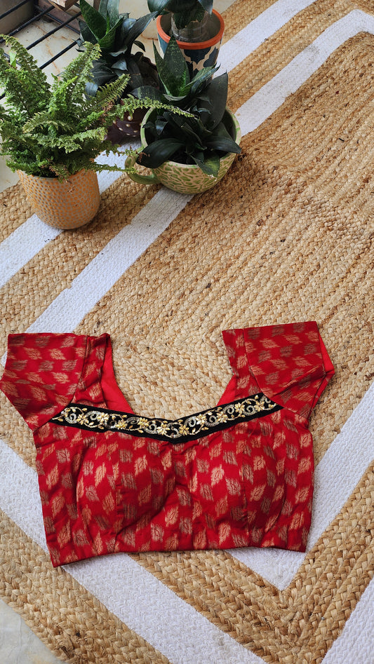 Red Jacquard Cotton Blouse