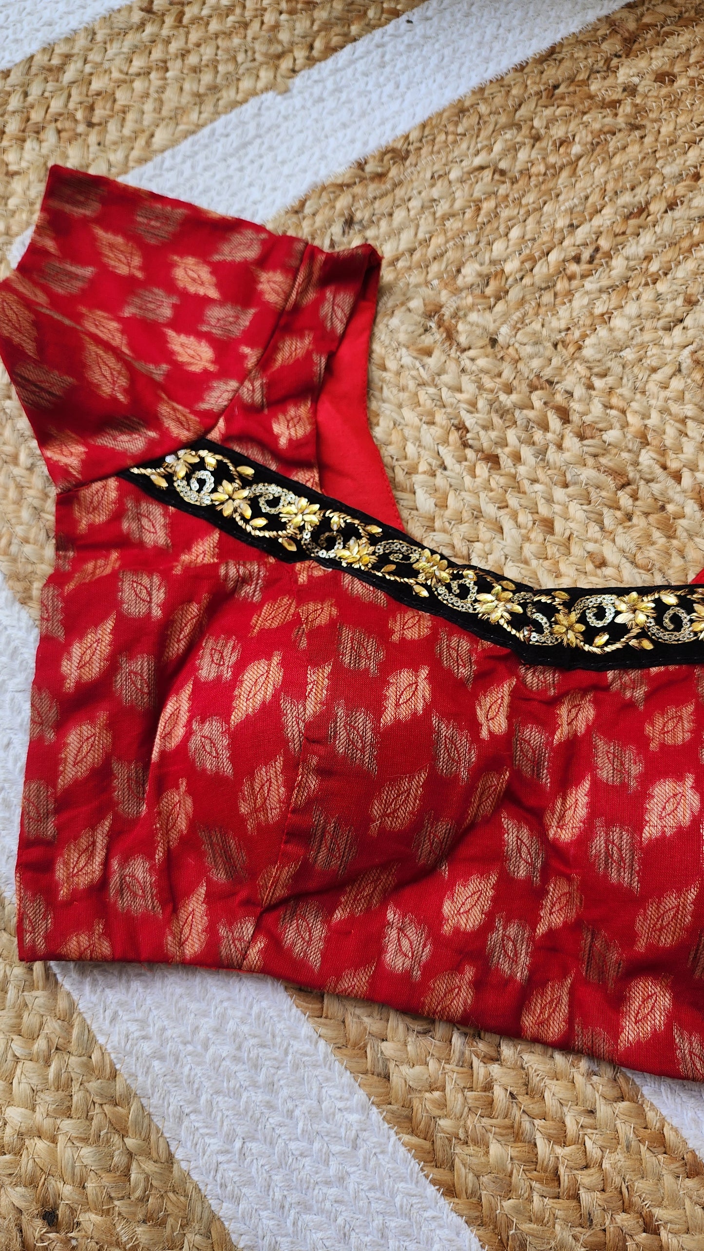 Red Jacquard Cotton Blouse