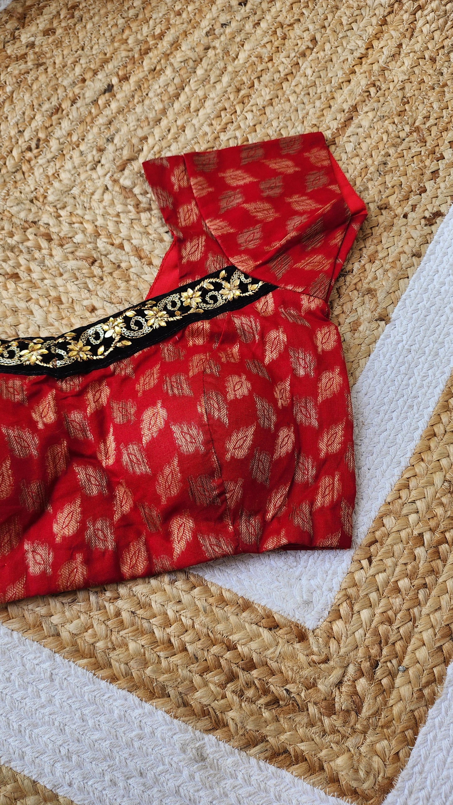 Red Jacquard Cotton Blouse
