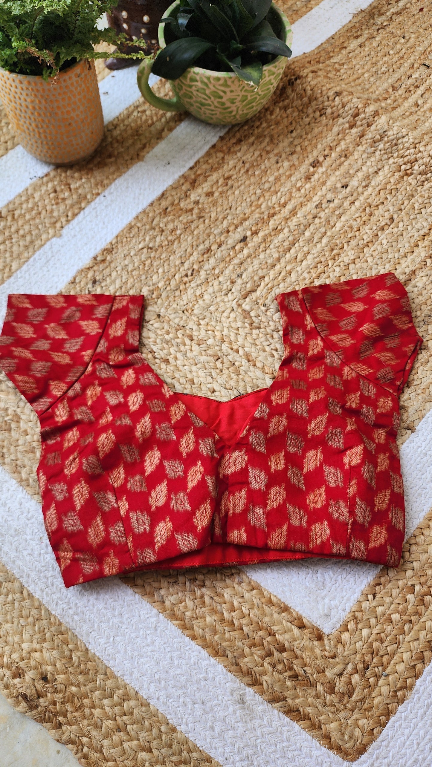 Red Jacquard Cotton Blouse